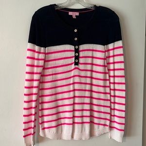Lilly Pulitzer lightweight pink and blue button up sweater size M